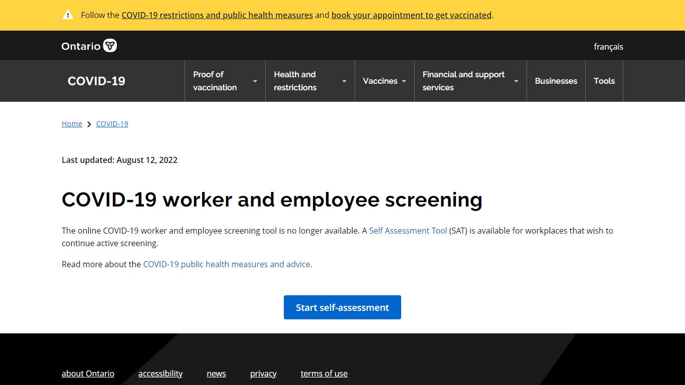 COVID-19 worker and employee screening